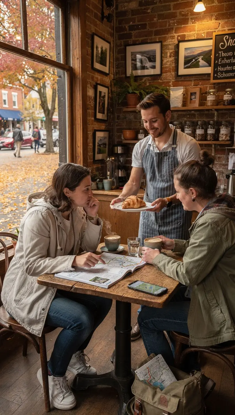 Grupa turystów korzystających z papierowej mapy podczas planowania podróży.